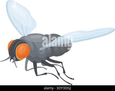 Flying housefly realistic mascot. Winged insect icon isolated on white background Stock Vector