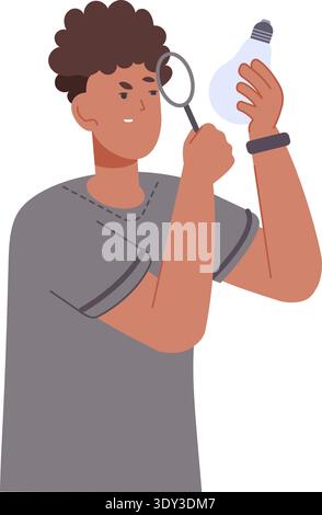 Man explore idea. Problem solution research concept isolated on white background Stock Vector
