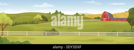 Farm landscape. Ranch countryside empty scene background . Vector illustration Stock Vector