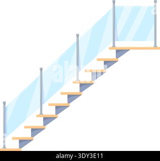 Glass rail stairs. Modern style architecture stairway isolated on white background Stock Vector
