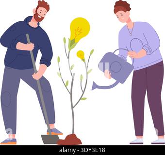 Team grow business ideas together. Business partnership isolated on white background Stock Vector