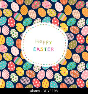Cute vector Easter greeting card with colorful eggs and copy space, spring background, poster, banner design Stock Vector