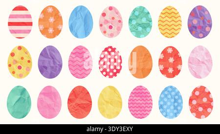 Colorful Easter eggs, vector paper shapes in different colors and textures, scrapbook graphic design elements for spring greeting cards, brochures and Stock Vector