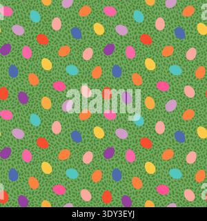 Colorful Easter eggs and grass seamless vector pattern, Simple abstract spring background for Easter egg hunt designs Stock Vector