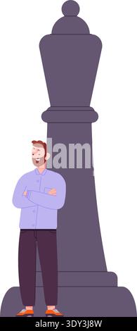 Strategic thinking concept. Man with chess figure icon isolated on white background Stock Vector