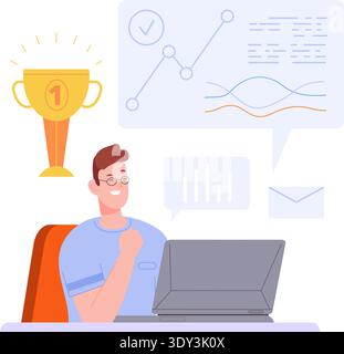 Financial success. Professional job achievement color icon isolated on white background Stock Vector