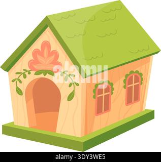 Wooden house cartoon icon. Handcraft kid toy isolated on white background Stock Vector