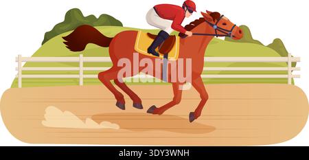 Professional jockey on galloping horse. Equestrian race competition. Vector illustration Stock Vector