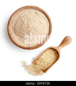 Amaranth flour in wooden bowl isolated on white background, top view. Clipping path included Stock Photo
