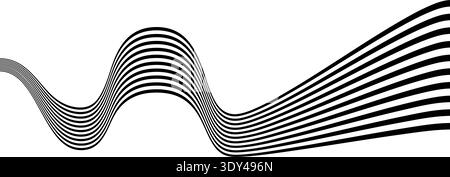 Bold geometric illustration of parallel black ribbon stripes flowing in a curved wave motion Stock Vector