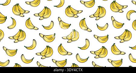 Banana Seamless Pattern yellow color isolate white background for a wide range of creative and commercial uses such as textile printing, fabric design Stock Vector