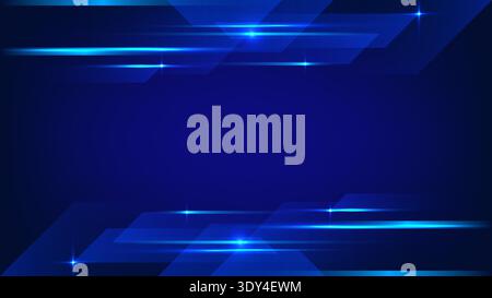 futuristic digital modern abstract background glowing blue light streaks and geometric shapes on dark gradient, high tech innovation and speed Stock Vector