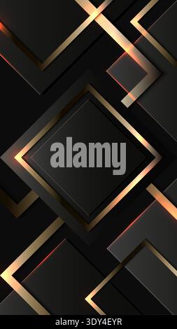 Luxury abstract background with 3D dark squares and glowing gold geometric lines for premium corporate branding and modern tech wallpaper design Stock Vector