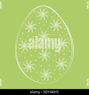 Hand drawn Easter Egg with abstract floral decor and dots Trendy White on green Minimal Flat design. Vector illustration Easter Greetings Themed cards design element, media post, blog, leaflet, banner Stock Vector