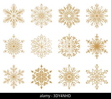 Snowflakes icon collection. Graphic modern gold ornament Stock Vector