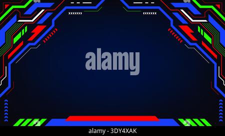 Cyberpunk futuristic technology border with digital hud elements and vibrant light effects for esports broadcast gaming background and scifi interface Stock Vector