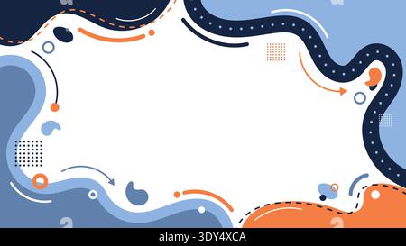 Abstract fluid background with organic shapes and wavy lines in navy blue and orange for modern corporate banner design Stock Vector