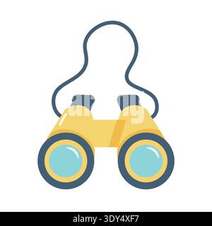 Binoculars illustration features yellow and blue colored binoculars with a cord isolated on a clean white background for various usage concepts Stock Vector