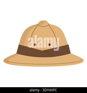Pith helmet illustration in tan and brown tones isolated on a white background showing adventure travel and old fashioned style Stock Vector
