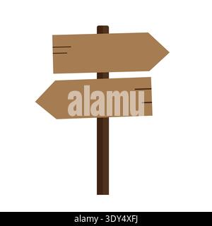 Signpost shows two brown wooden arrows one pointing to the left and the other pointing to the right as directional guide Stock Vector