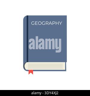 Geography textbook illustration features the subject on the cover a blue book with a red bookmark and pages suitable for education and learning resour Stock Vector