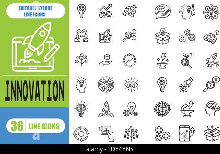 Innovation icon collection. ideas and thinking line icon set Stock ...