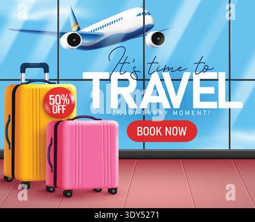 Travel promo booking clipart design. Travel Sale booking promotion clip art for international tour online application advertisement with luggage bag Stock Vector