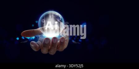 AI Agents innovation concept. Futuristic digital interface with artificial intelligence icons Stock Photo