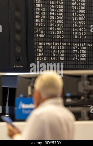 Traders working on the trading floor of the Frankfurt Stock Exchange at Deutsche Börse in Frankfurt am Main, Germany. Stock Photo