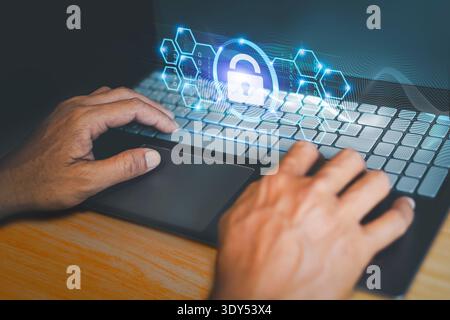 Cybersecurity and privacy concepts to protect data. Lock icon and internet network security technology Stock Photo