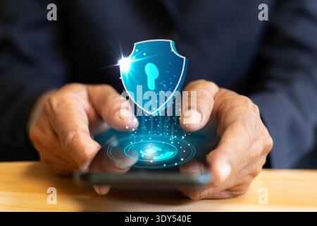 Cybersecurity and privacy concepts to protect data. Lock icon and internet network security technology Stock Photo
