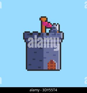 Pixel art Medieval Castle Tower game asset design Stock Vector