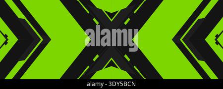 Vivid green chevrons crossing black, symmetrical intersection with bold geometry, high contrast luminous edges and layered grid feel, sharp diagonal Stock Vector