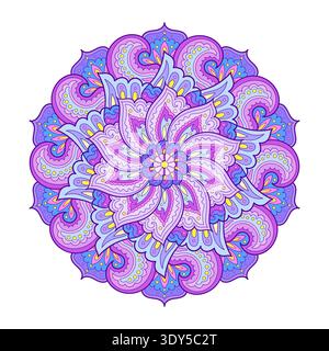 Beautiful lilac mandala. Circular ornament. Isolated on a white background. For meditation, yoga, relaxation, etc. Vector illustration. Stock Vector