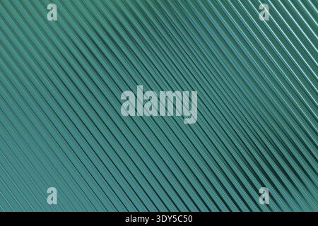 Diagonal turquoise lines create a rhythmic pattern, glossy texture with subtle aqua green highlights, smooth depth. Geometric abstract minimal backgro Stock Photo
