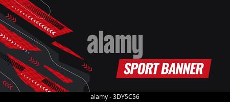 Modern Grunge Sport Banner Design with Red Brush Strokes, Arrows, and Lines on Black Background. Abstract Sport Banner or Poster Template Stock Vector