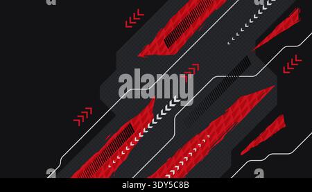 Futuristic Sport Background with Red Grunge Brush Strokes and Arrow Shapes. Dynamic Sport Poster or Banner Design Stock Vector