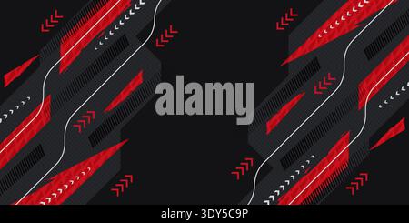 Modern Black and Red Abstract Background with Sharp Brush Strokes, Arrows and Lines. Grunge and Futuristic Sport Banner or Poster Design Stock Vector