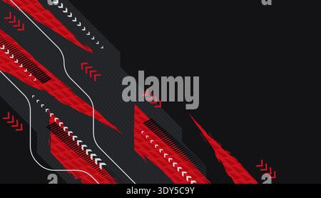 Black and Red Abstract Sport Background in Modern Tech and Grunge Style. Futuristic Gaming Banner Design Stock Vector