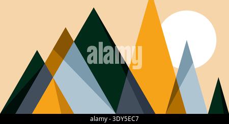 Abstract geometric mountain and moon background with triangles design Stock Vector