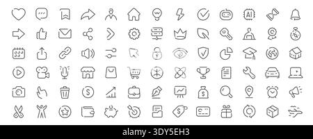 Minimal line icon set. Modern outline UI icons collection for web and mobile apps. Vector symbols Stock Vector