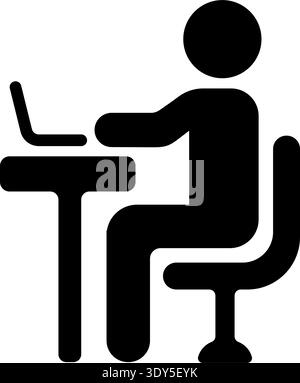 Person working on computer laptop desk pictogram icon silhouette vector illustration Stock Vector