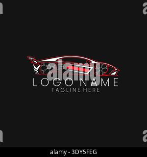 Concept Supercar Silhouette. Auto sports car showroom emblem design. Performance motor vehicle dealership logo style design on black background. Vecto Stock Vector