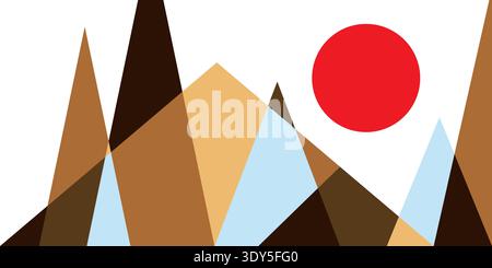 Abstract Mountain With Sun Simple Background. Mountain Art For Poster Design Stock Vector