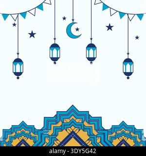 Ramadan Lanterns Hanging on Islamic Ornaments, Lanterns, Ramadan, Eid Vector Background Stock Vector