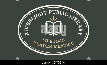 Oval membership badge with book icon and reader member text in a classic library seal style Stock Vector