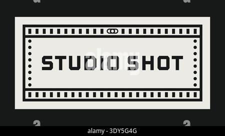 Filmstrip style label with studio shot text inside a dotted frame on a dark background Stock Vector