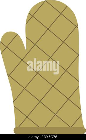 Flat illustration of a quilted oven mitt in olive green with stitched diamond pattern Stock Vector