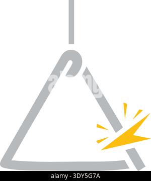 Line illustration of a metal triangle instrument being struck with a beater and spark mark Stock Vector