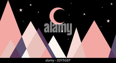 mountain landscape and moon geometric abstract background Stock Vector